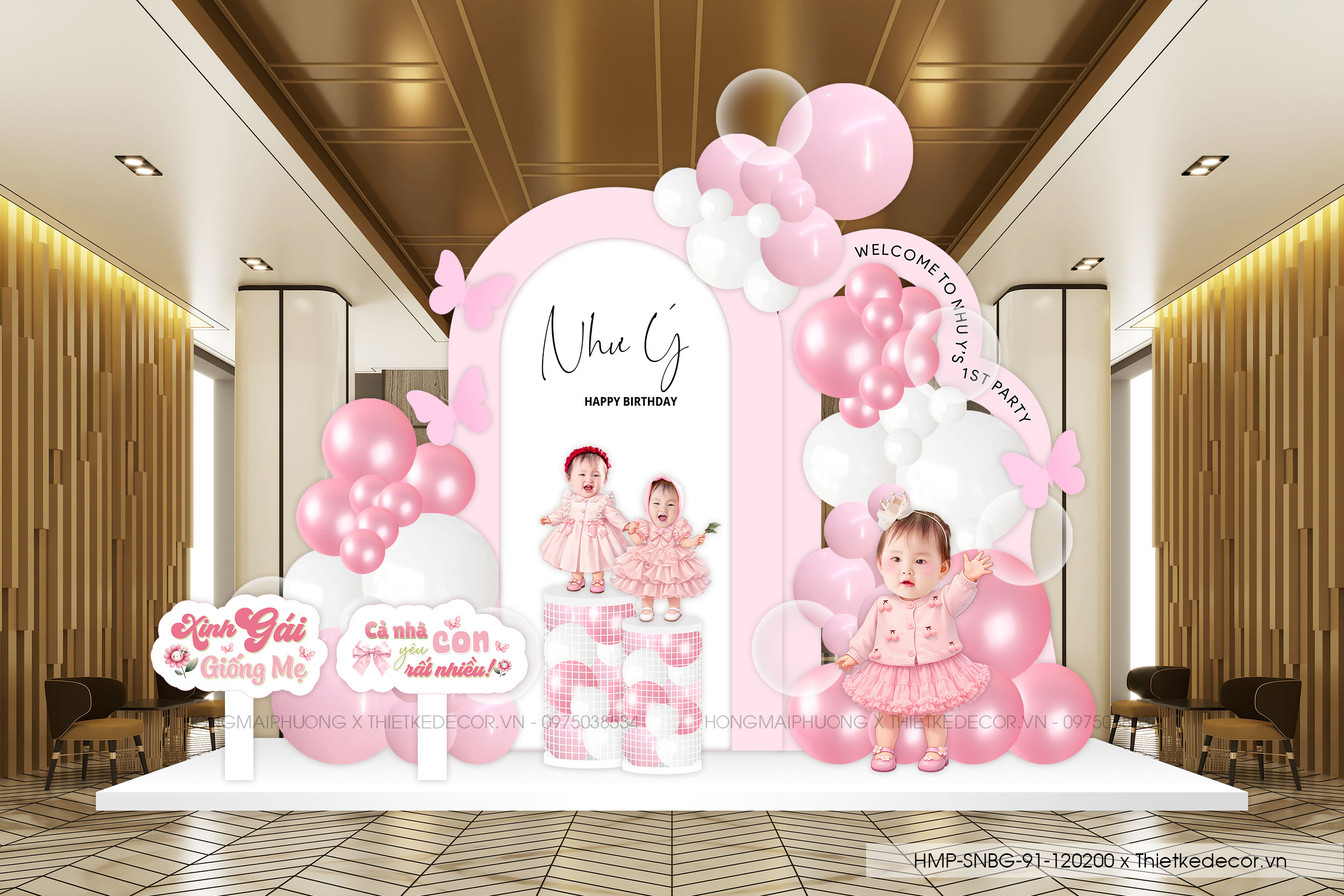 File thiết kế sinh nhật bé gái tone hồng dễ thương đáng yêu cute sang trọng.